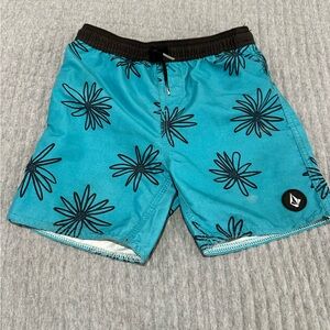 Volcom Black and Teal Floral Swim Trunks Boys sz L